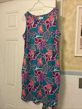 Columbia Tropical Print Sun Dress Size L Floral Sleeveless Beach Lake Golf